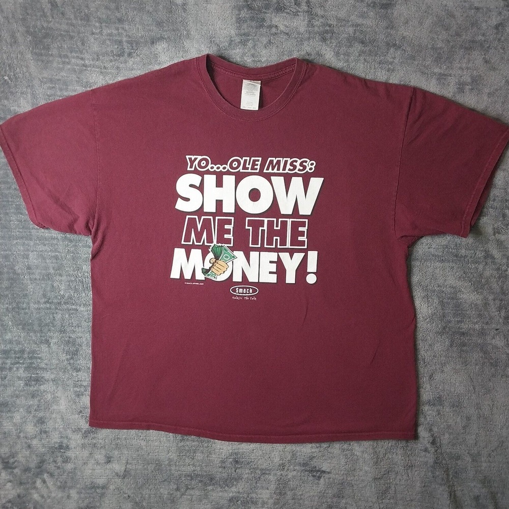 Ole Miss Shirt Mens Size 2XL Show Me The Money Short Sleeve Casual Maroon